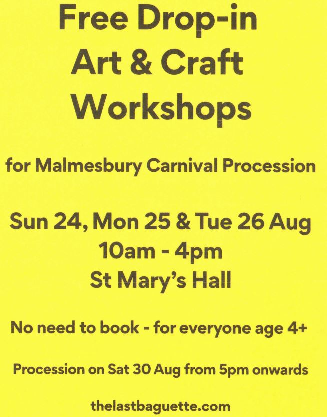 Free drop-in art and craft workshops for Malmesbury Carnival procession